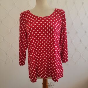 Susan Graver Style Top / Long Sleeve / Polka-dots / Size Large